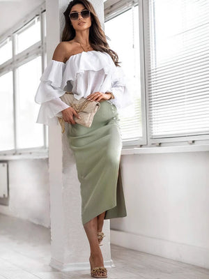 Rib Slits Buttons Skirts