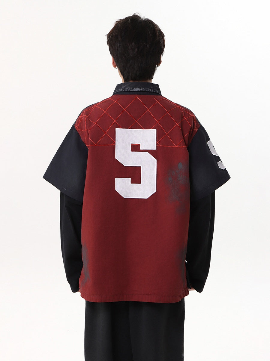 Wasteland Style American Jersey Fake Two Pieces Embroidery Polo Shirt