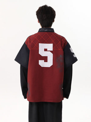 Wasteland Style American Jersey Fake Two Pieces Embroidery Polo Shirt