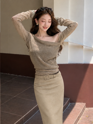 Stylish And Slimming High-waisted Belted Pencil Skirt