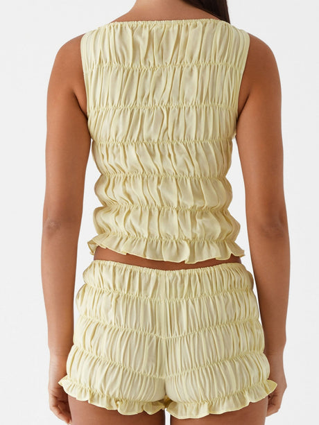 Pleated Navel Curled Hem Backless And Navel Exposed 2-piece Sets