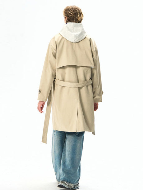 Black Khaki Multiple pockets Mid-length Trench Coats