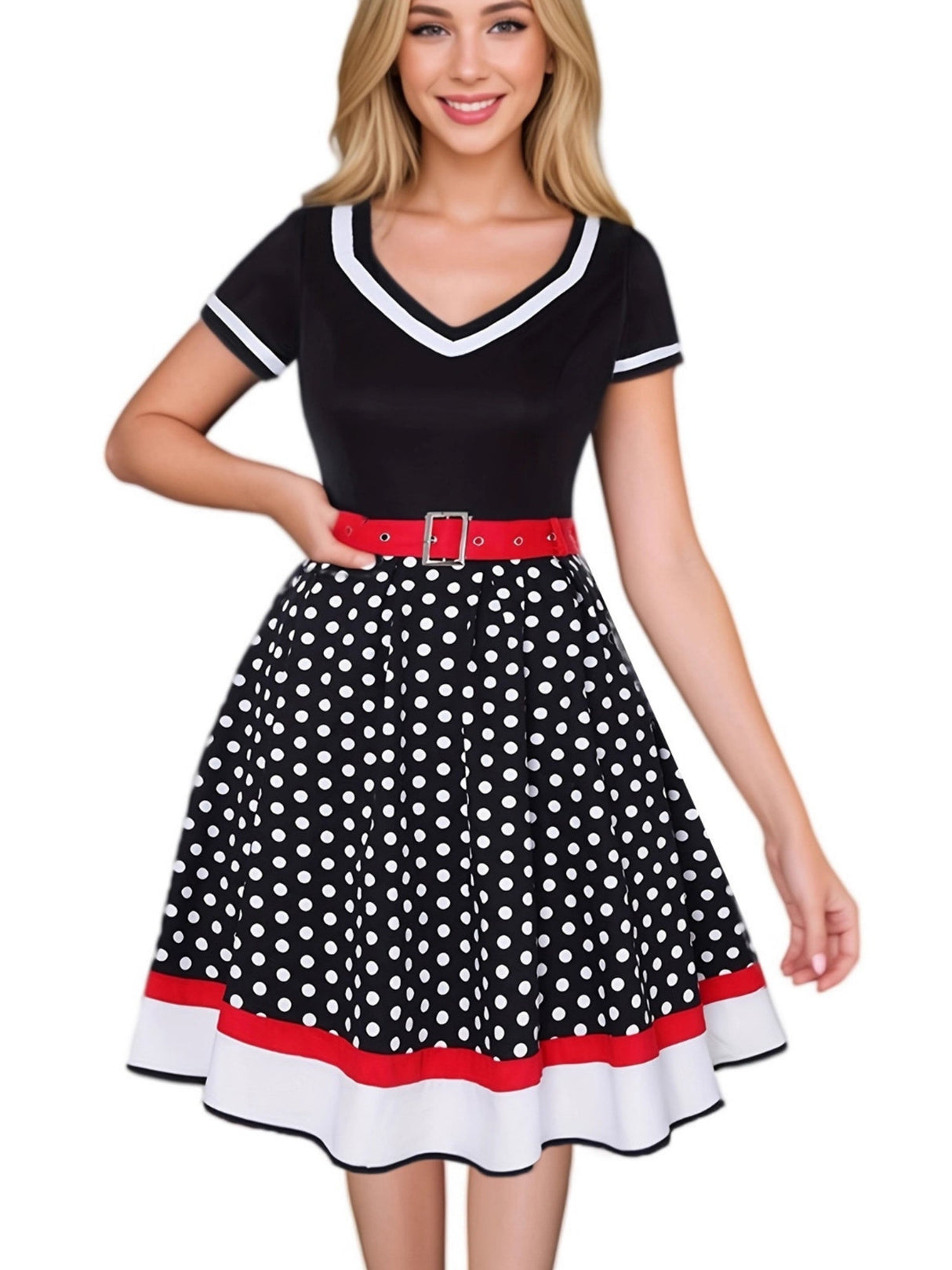 Christmas Polka Dots Splicing Large Skirt Midi Dresses
