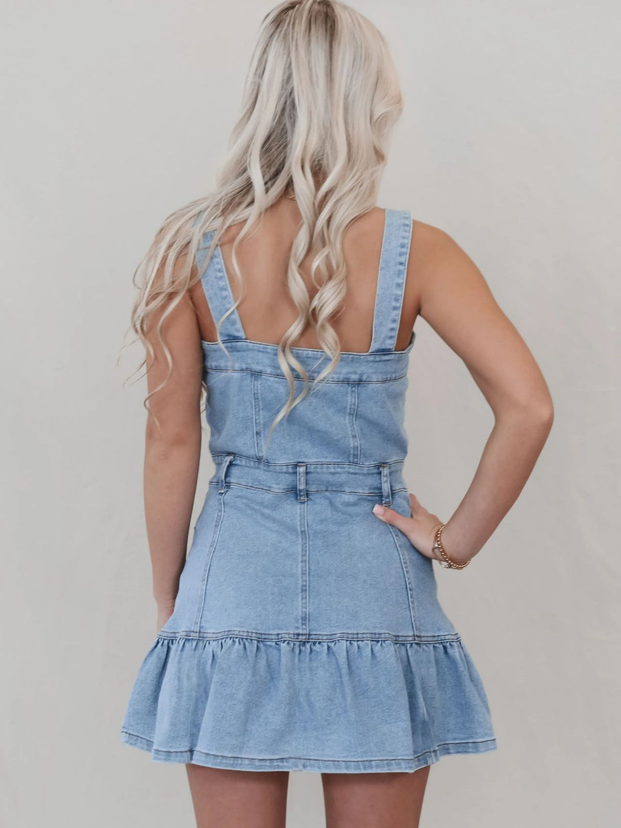 Denim Ruffle Buttons Spaghetti Strap Waist Mini&Short Dresses