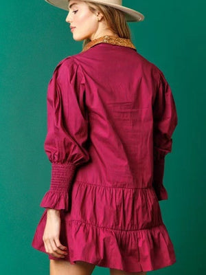 Christmas Sequined Nutcracker Soldier Contrast Color Long Sleeve Lapel Dress