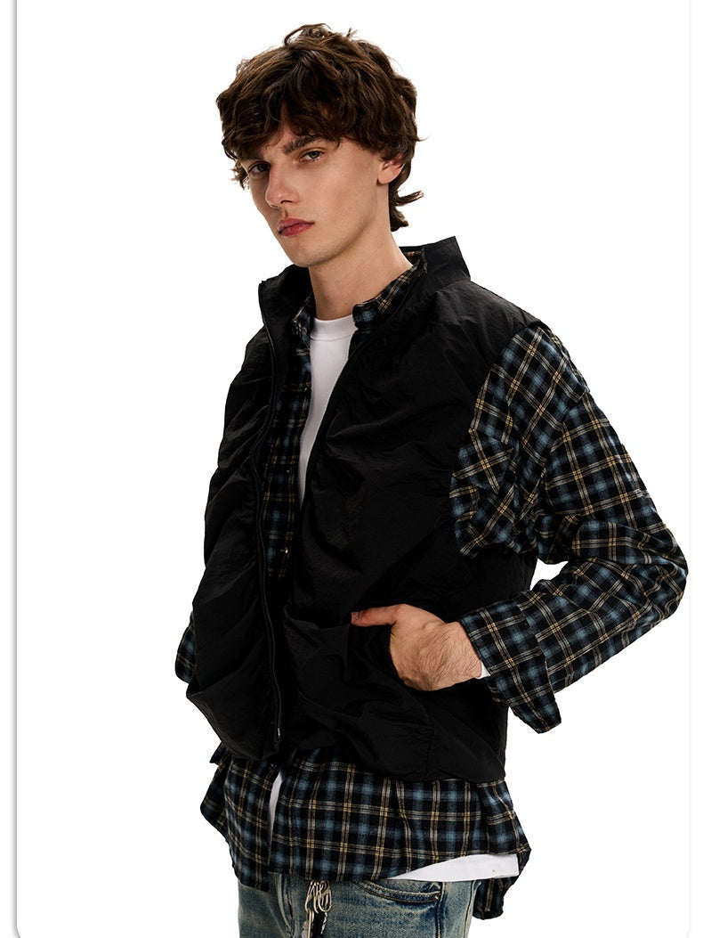 Functional Style Outdoor Stand Collar Thin Pleated Tank Tops Vests