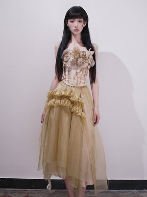 Ruffles Silk Organza Midi Skirt (with Petticoat)
