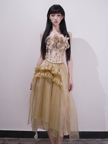 Ruffles Silk Organza Midi Skirt (with Petticoat)