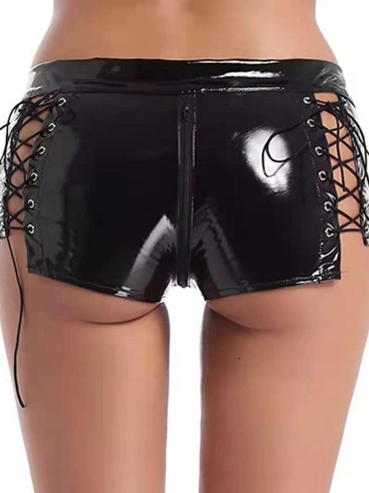 PVC Paint Zipper Opening Sexy Side Straps Shorts