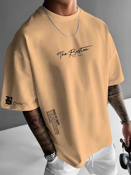 Liber Summer Men's Printed Letter T-shirts
