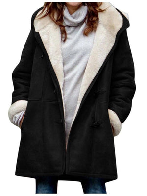 Leisure Buttons Keep Warm Mid-length Hooded Cotton Clothes