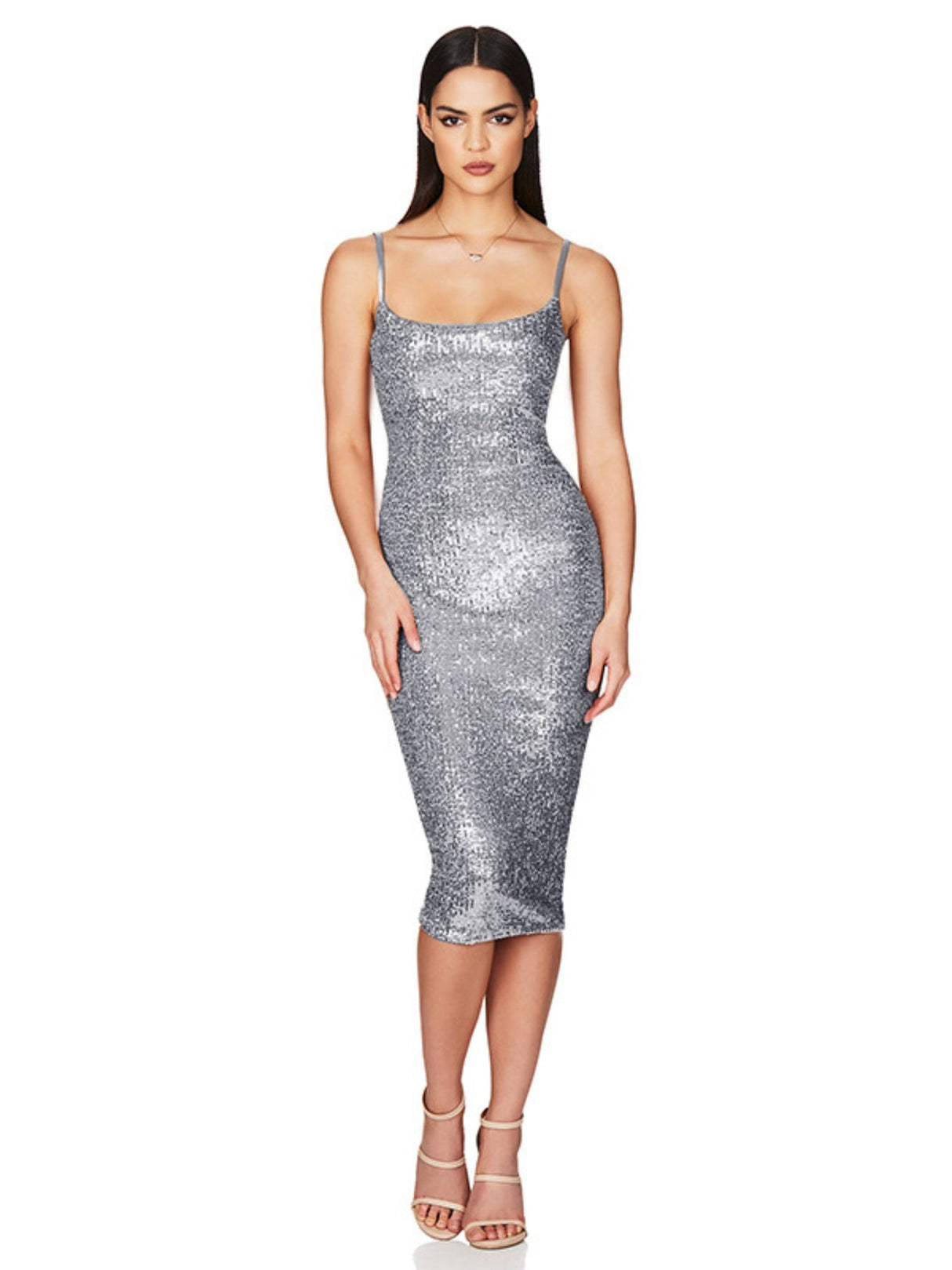 Sequins Spaghetti Strap Backless Slim Fit Hip Body Midi Dresses