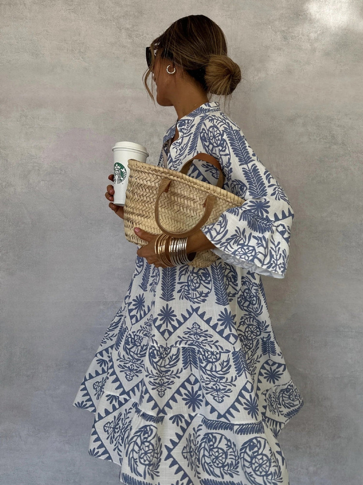 Floral Print Three-quarter Sleeves Shirt Dress