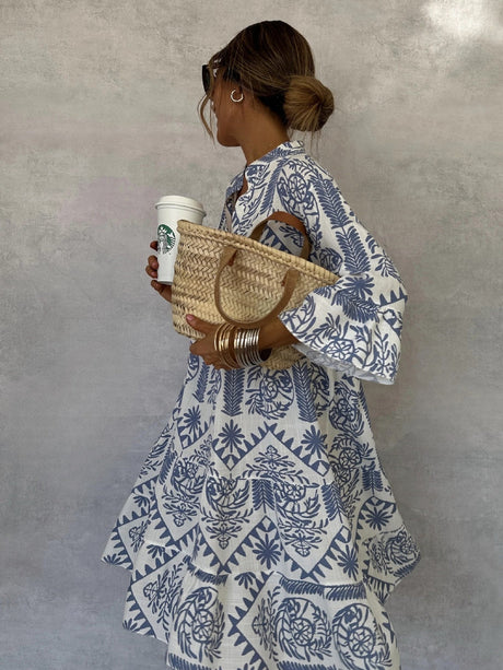 Floral Print Three-quarter Sleeves Shirt Dress