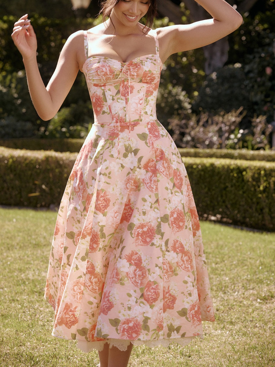 Floral Print Sundress With Tie Bow