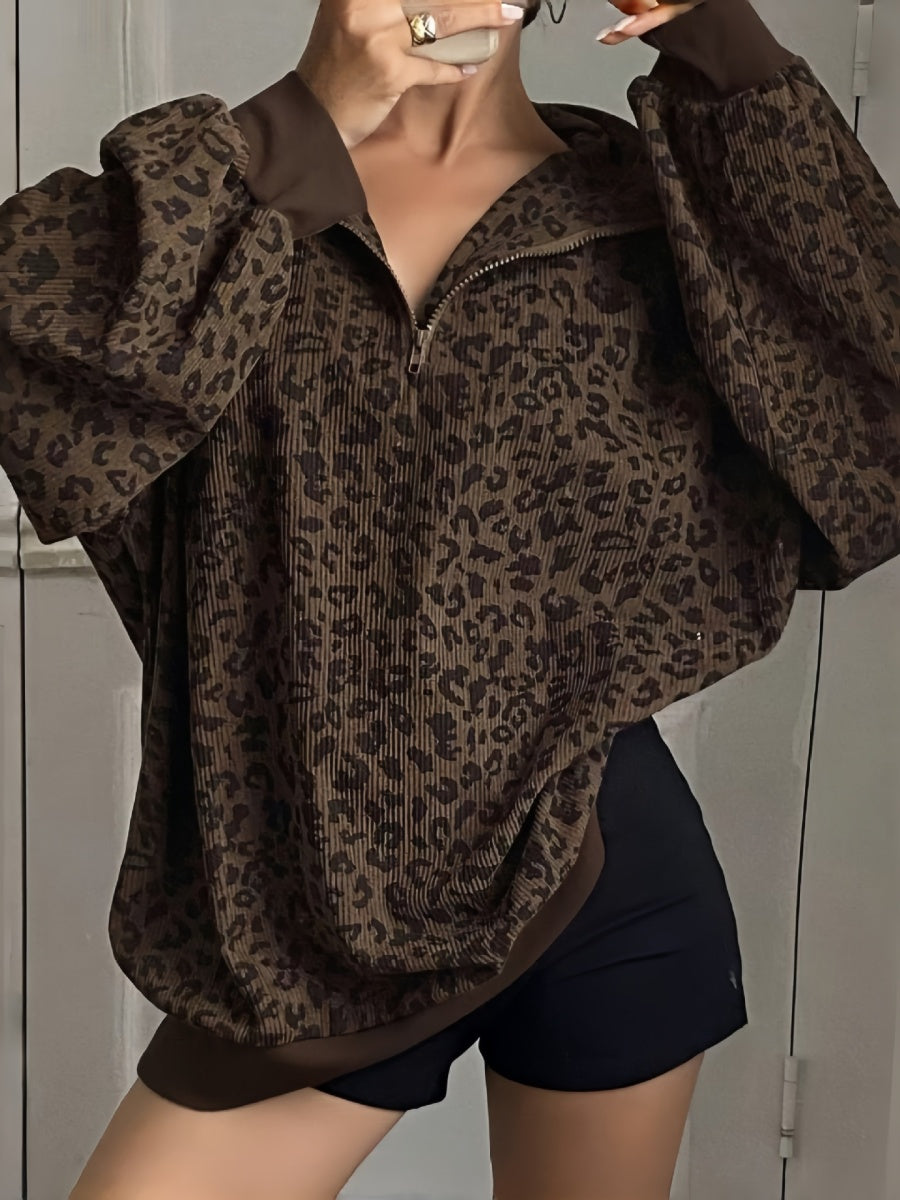 Half-zip Pullover Leopard Sweatshirt