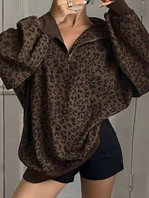 Half-zip Pullover Leopard Sweatshirt