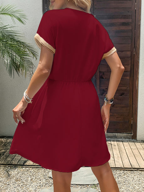 Spliced Waist Corset V-neck Short Sleeve Mini&Short Dresses