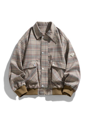 Lapel Plaid Loose Jackets