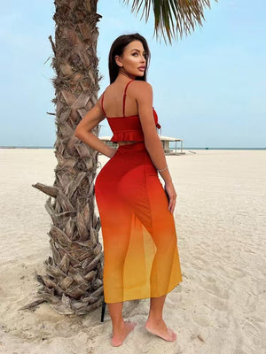 Gradient Print Bikini Three-Piece Set