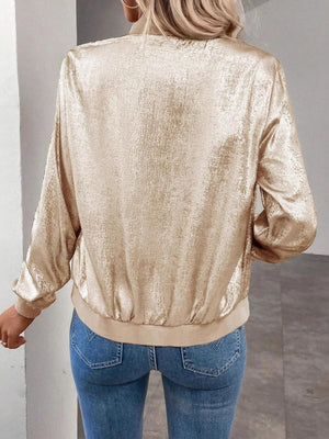 Baseball Uniform Gold Bright Surface Satin Parties Jacket For Everyday Wear