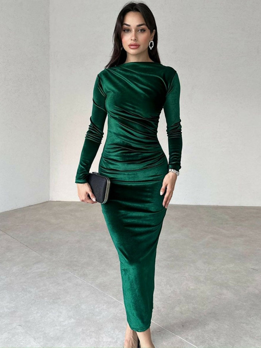 Velvet Solid Color Long sleeve Maxi Dresses