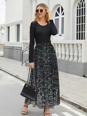 Black Sequined A-line Skirt