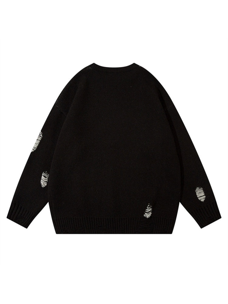 Halloween Retro Character Pattern Loose And Casual Destroyed Sweater