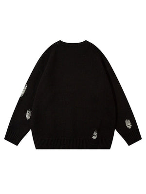 Halloween Retro Character Pattern Loose And Casual Destroyed Sweater