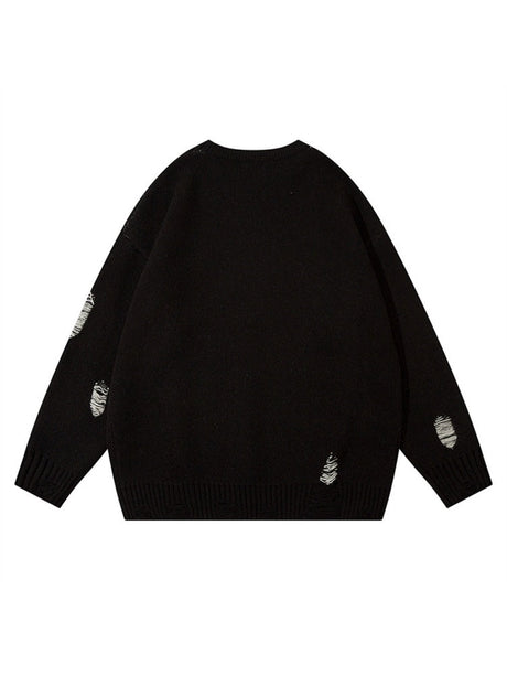 Halloween Retro Character Pattern Loose And Casual Destroyed Sweater