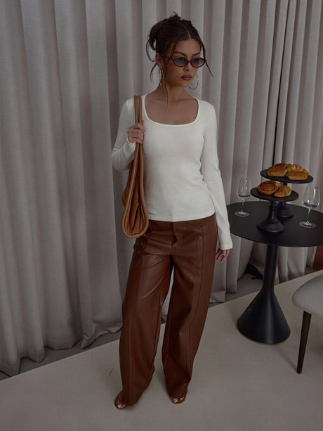 Wool Square Neck Plain Knit Long-sleeved Pullover Sweater