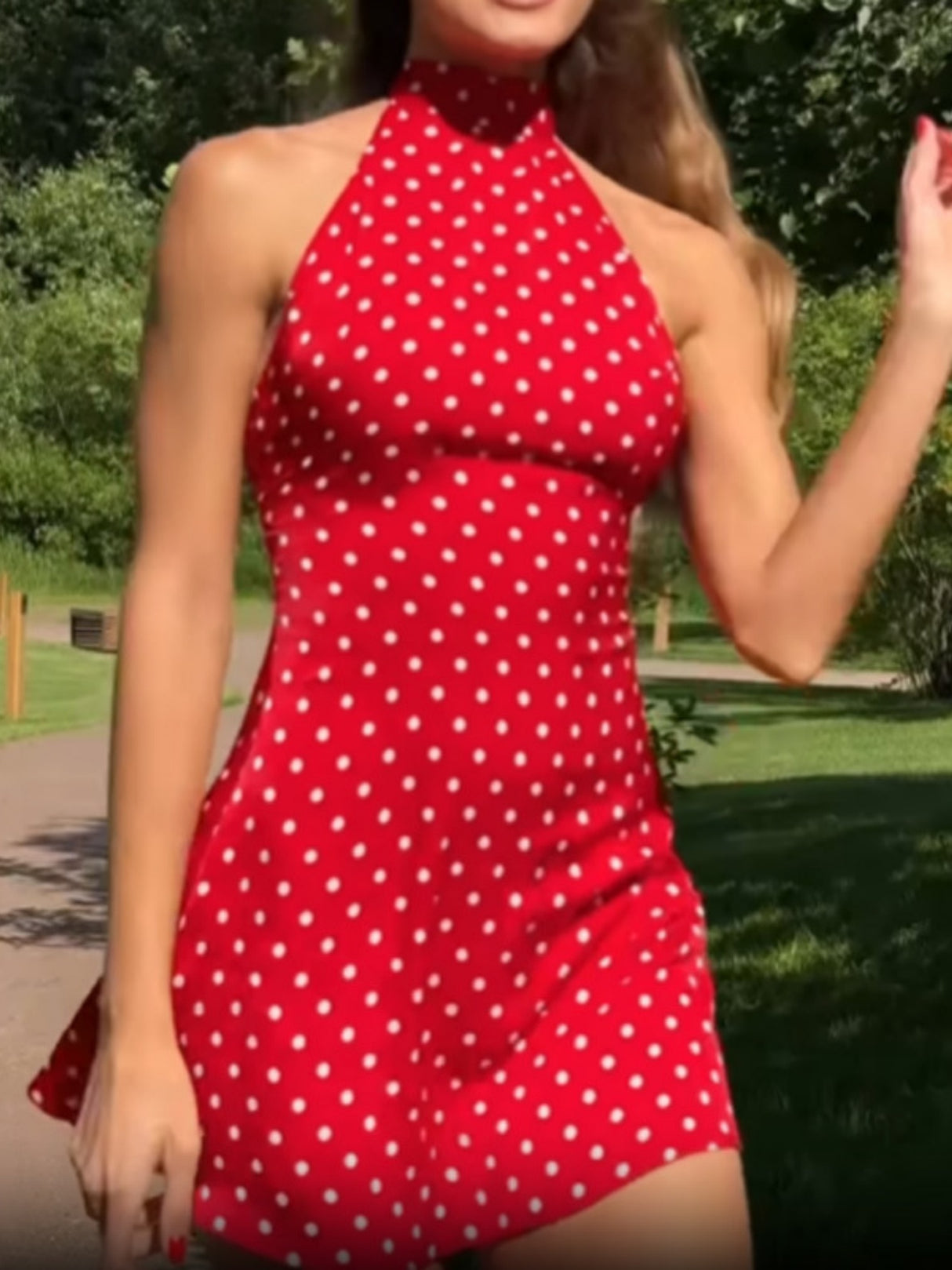Polka Dots Halter Neck And Backless Mini&Short Dresses