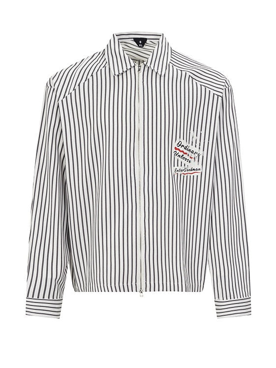 Cleanfit Lapel Stripes Printed Zipper Long-sleeved Shirt