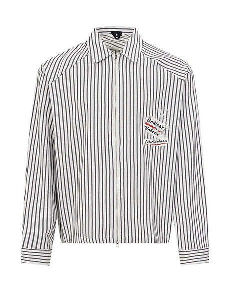 Cleanfit Lapel Stripes Printed Zipper Long-sleeved Shirt