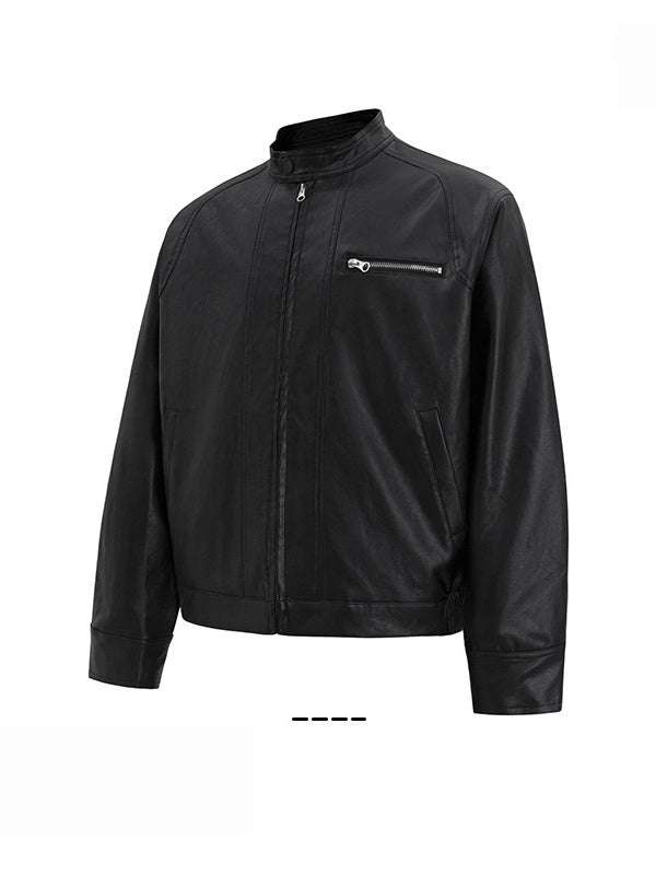 Stand Collar Locomotive Loose PU Jackets