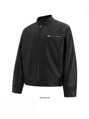 Stand Collar Locomotive Loose PU Jackets