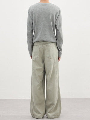 Slub-Webart, farblich abgesetzte, gewaschene Hose mit geradem Bein