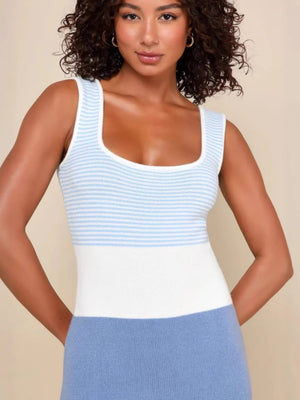 Colorful Striped Color-blocked Sleeveless Backless Fitted Long Knit Dress