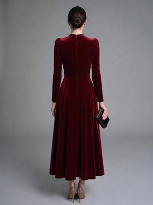 Long Sleeves Solid Color Velvet Maxi Dresses