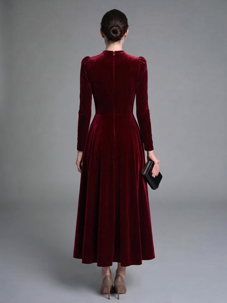 Long Sleeves Solid Color Velvet Maxi Dresses