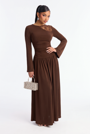 Lace-trimmed, Openwork Long-sleeved Dress