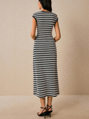 Stripes Knitting Sleeveless Slim Fit Midi Dresses