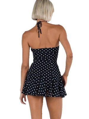 Sexy Backless Polka Dot Sleeveless Tie-waist Short Dress