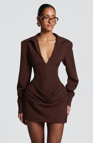 Sexy Deep V-neck Fishbone Zipper Waist-cinching Bodycon Dress