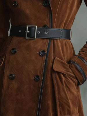 Lapel West Wind Suede Long Coats