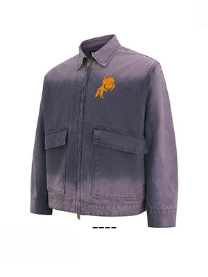 Washing Gradient Large Pockets Loose Vintage Work Jacket