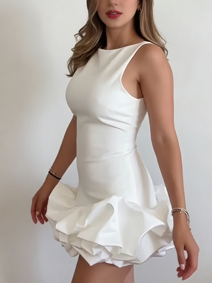 Wood Ear Splicing Flower Bud Skirt Mini&Short Dresses