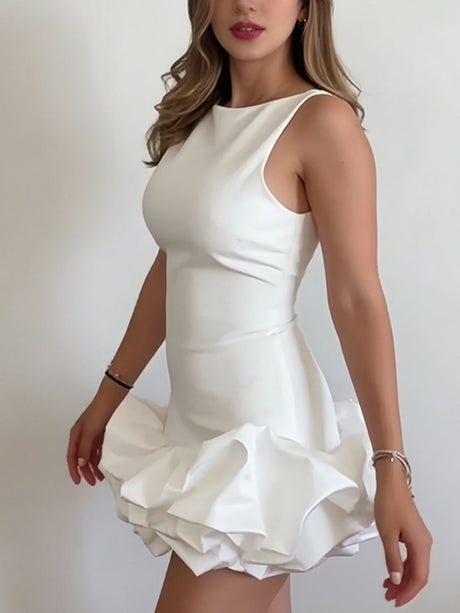 Wood Ear Splicing Flower Bud Skirt Mini&Short Dresses