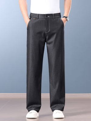 Faux Denim Straight-fit Loose-fit Anti-wrinkle Pants