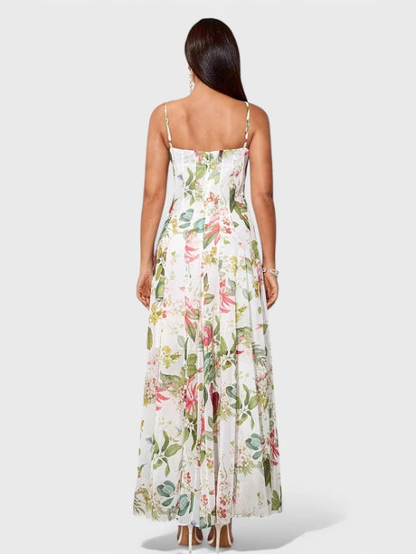 Fresh And Elegant Floral Print Halter Top Maxi Dresses